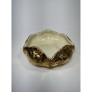 24k Weeping Gold Porcelain Tulip Bowl Made In USA Candy Dish C1